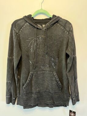 Affliction Washed Black Hooded Pullover Sweatshirt